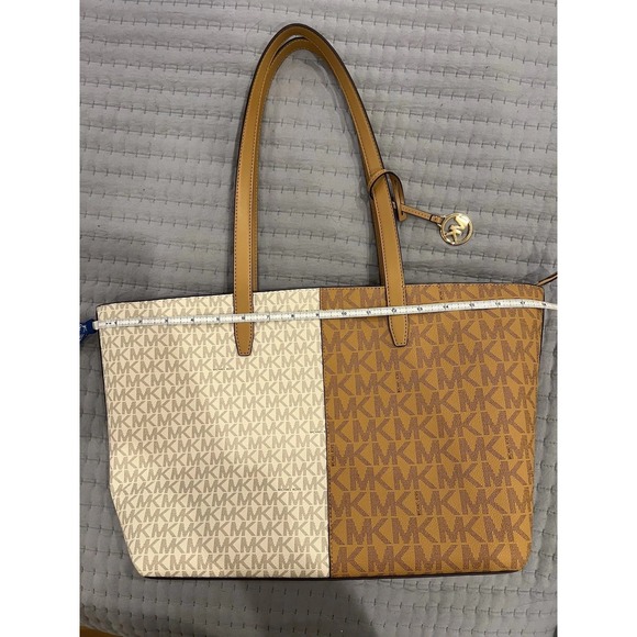 Michael Kors Jet Set Tote Bag Two-Tone MK Signature Logo Shoulder Bag Medium - Picture 11 of 16